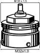 Zeichnung eines Adapters von IMI Hydronic Engineering mit zwei Gewindeanschlüssen, geeignet für unterschiedliche Heizkörperventile.